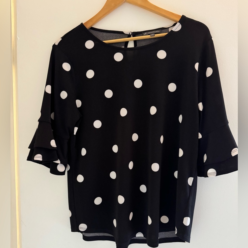 Adrianna Papell Black and White Bell Sleeve Blouse